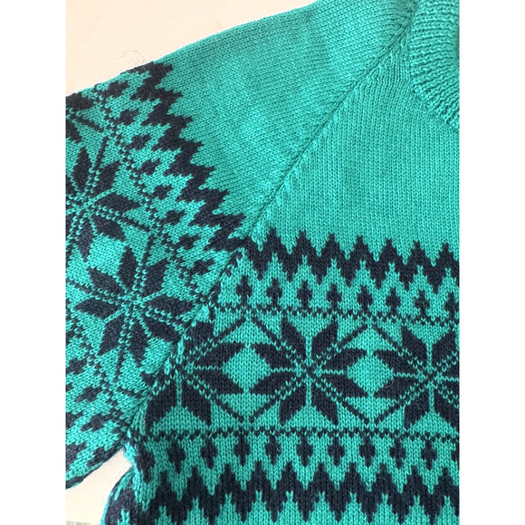 Moriarty Ski Sweater M Turquoise Blue Wool Handmade Vermont Snowflakes Fair Isle - Picture 4 of 9